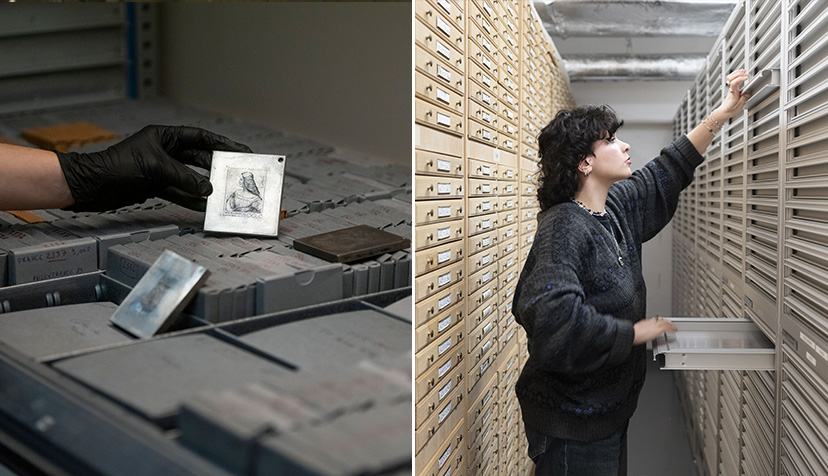 Deux photos dans les réserves du Musée de La Poste